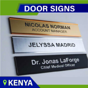 Metallic Aluminium Door Signs Printing and branding in Kenya