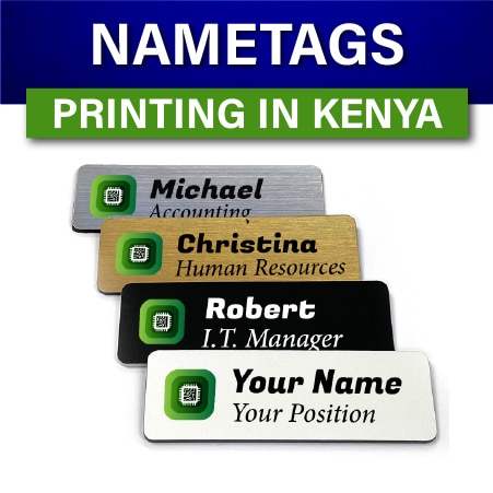 Metallic Plastic wooden Nametags printing and branding in Nairobi Kenya