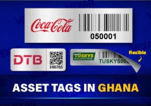 aluminium barcode asset tags with acetone activated adhesive in Ghana Africa